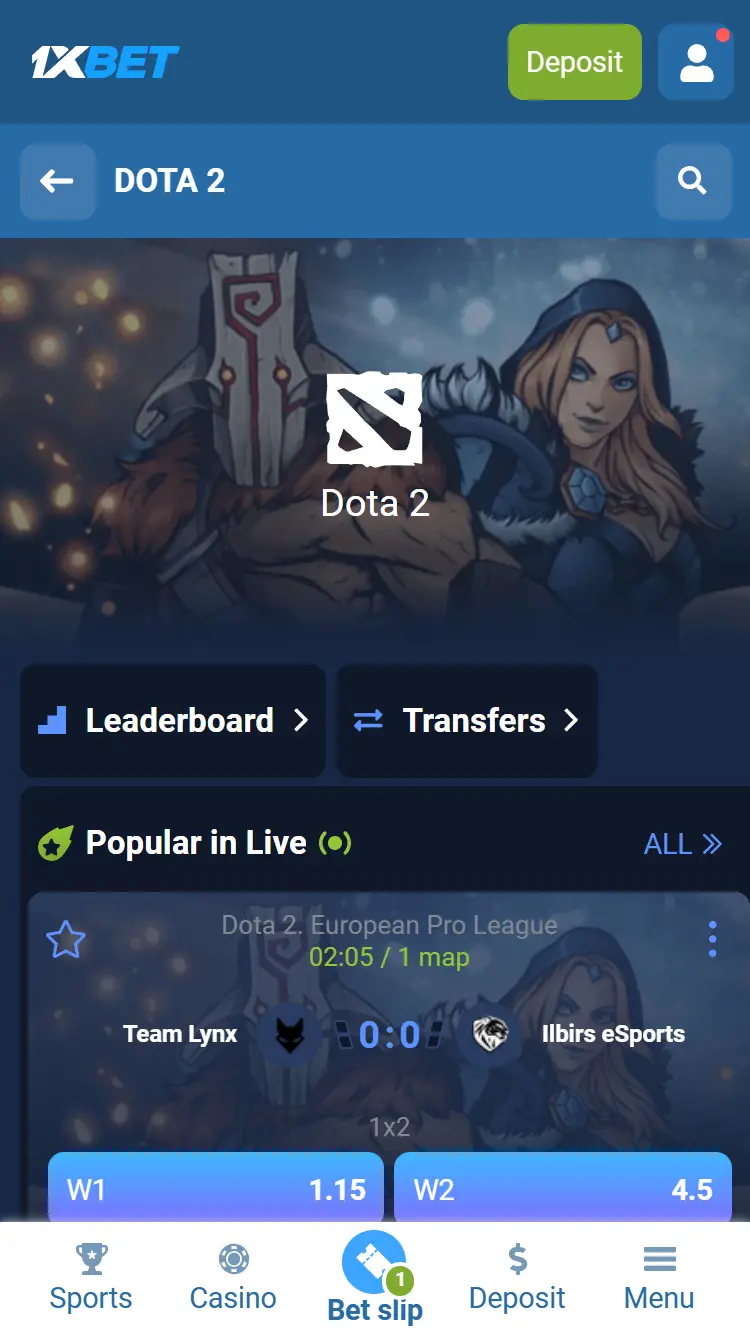 1xBet Dota2 Betting