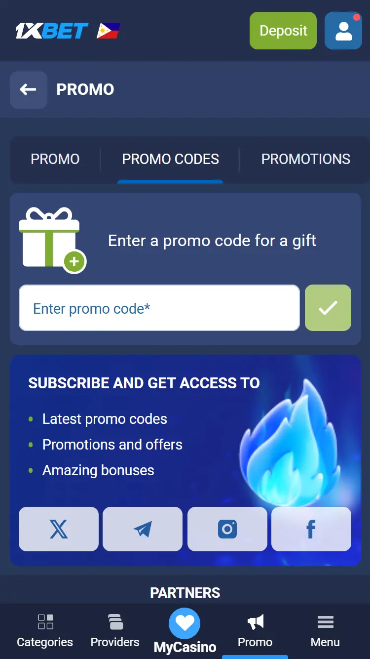 1xBet - Enter a Promo Code