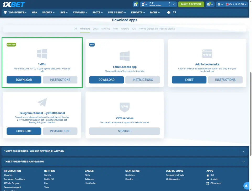Download and Install 1xWin - Step 2