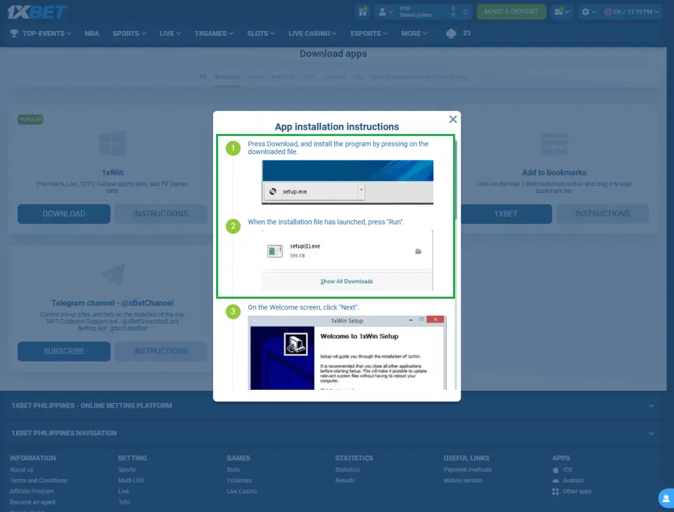 Download and Install 1xWin - Step 3
