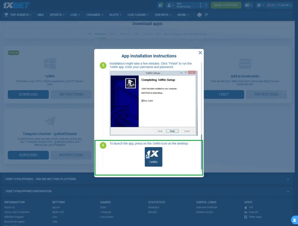 Download and Install 1xWin - Step 5